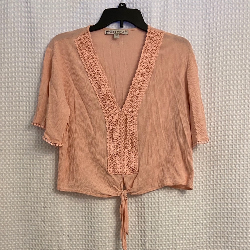 Gypsies & Moondust Light Pink Tie-Front Blouse